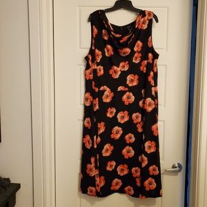 Talbots Fit & Flare Black Floral Drape Neck Dress
